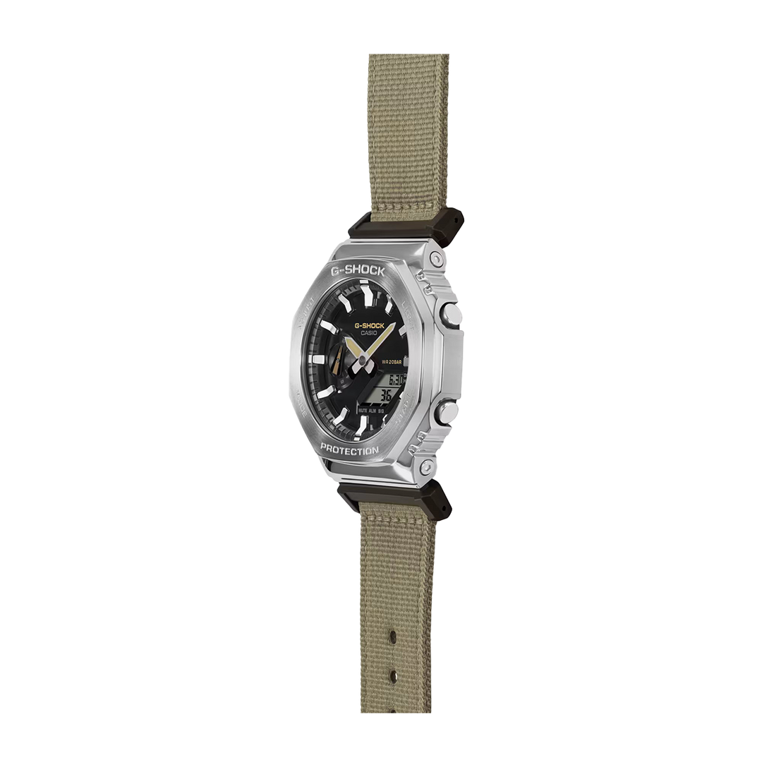 Jam Tangan CASIO G SHOCK GM-2100C-5A Men CasiOak Metal Covered Black Digital Analog Dial Taupe Resin Band