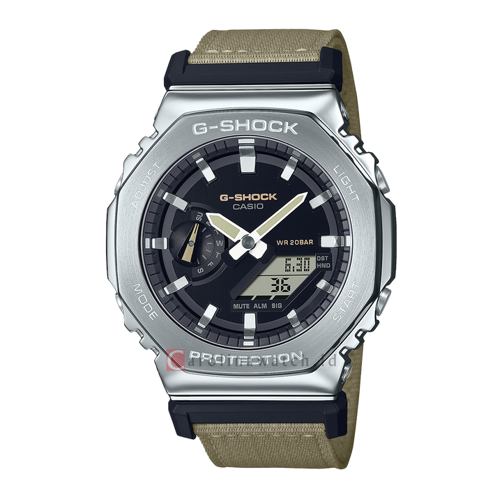 Jam Tangan CASIO G SHOCK GM-2100C-5A Men CasiOak Metal Covered Black Digital Analog Dial Taupe Resin Band