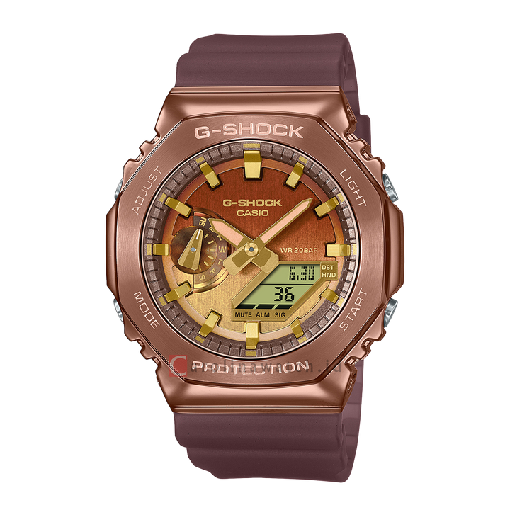 Jam Tangan Casio G-Shock GM-2100CL-5A Men Classy Off-Road Series Dual Color Digital Analog Dial Brown Resin Band