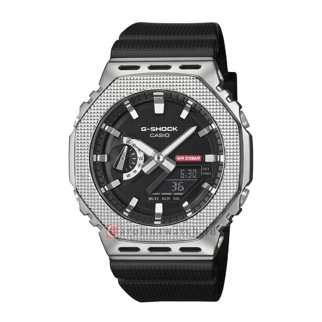 Jam Tangan CASIO G SHOCK GM-2100M-1A G-Steel Men Black Digital Analog Dial Black Resin Band