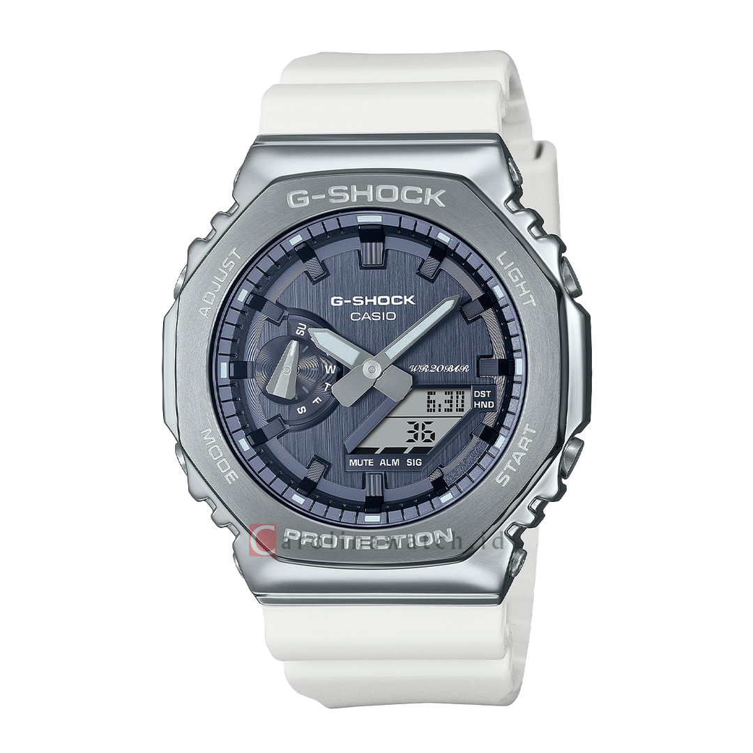 Jam Tangan Casio G-Shock GM-2100WS-7A Seasonal Collection Men Grey Digital Analog Dial White Resin Band