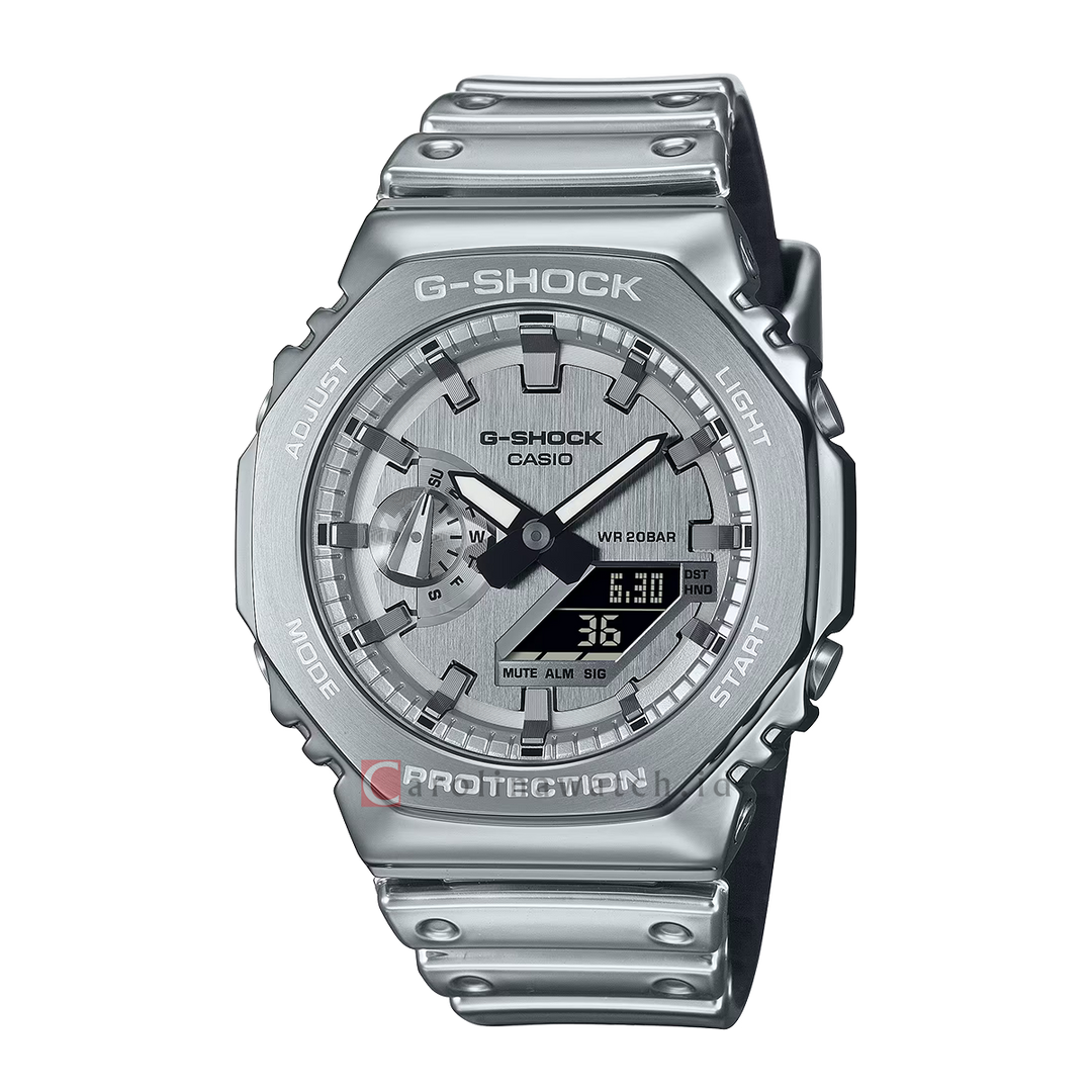 Jam Tangan Casio G SHOCK GM-2100YM-8A Men Silver Digital Analog Dial Stainless Steel band