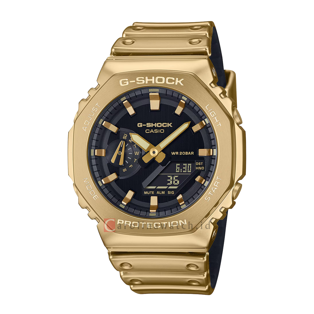 Jam Tangan Casio G SHOCK GM-2100YMG-9A Men Black Digital Analog Dial Gold Stainless Steel Band