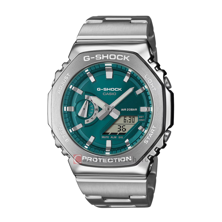 Jam Tangan Casio G SHOCK GM-2110D-3A1 Men Green Digital Analog Dial Stainless Steel Band