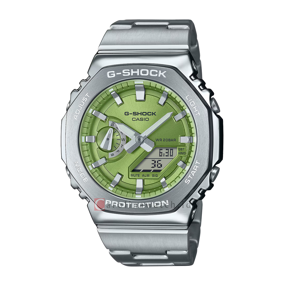 Jam Tangan Casio G SHOCK GM-2110D-3A Men Green Digital Analog Dial Stainless Steel band