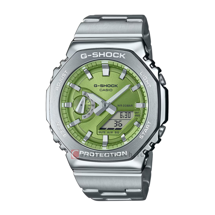 Jam Tangan Casio G SHOCK GM-2110D-3A Men Green Digital Analog Dial Stainless Steel band