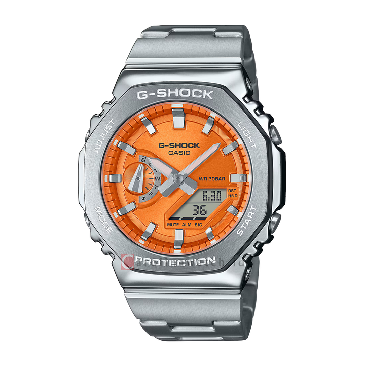 Jam Tangan Casio G SHOCK GM-2110D-4A Men Orange Digital Analog Dial Stainless Steel band