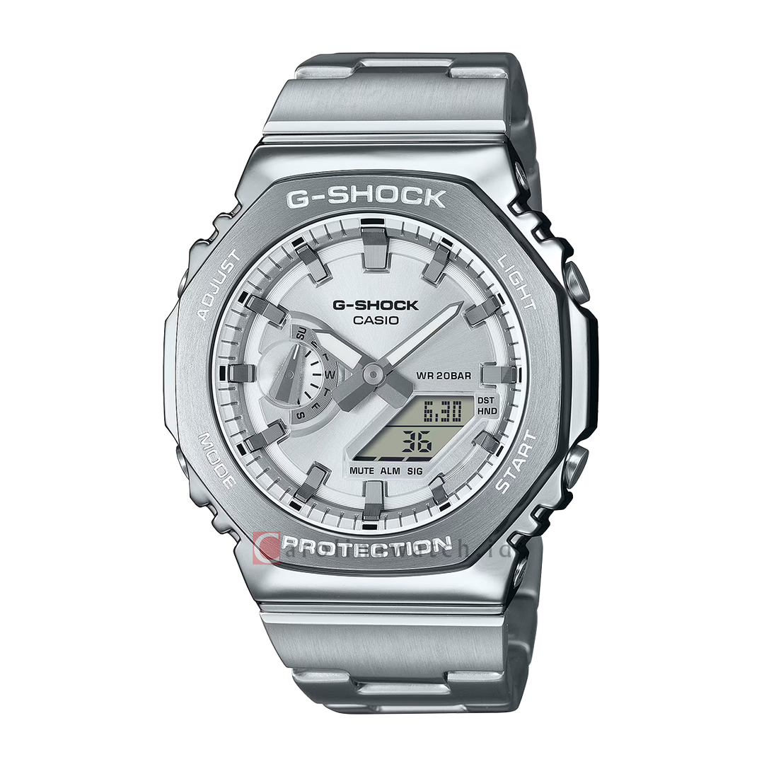 Jam Tangan Casio G SHOCK GM-2110D-4A Men Silver Digital Analog Dial Stainless Steel band