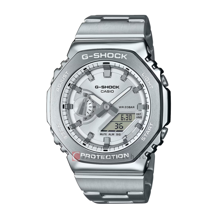 Jam Tangan Casio G SHOCK GM-2110D-7A Men Silver Digital Analog Dial Stainless Steel band