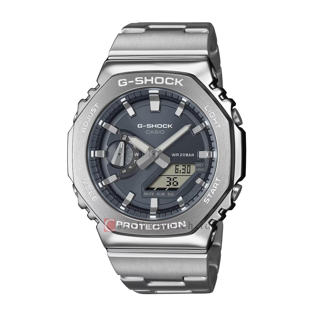 Jam Tangan Casio G SHOCK GM-2110D-8A Men Black Digital Analog Dial Stainless Steel Band