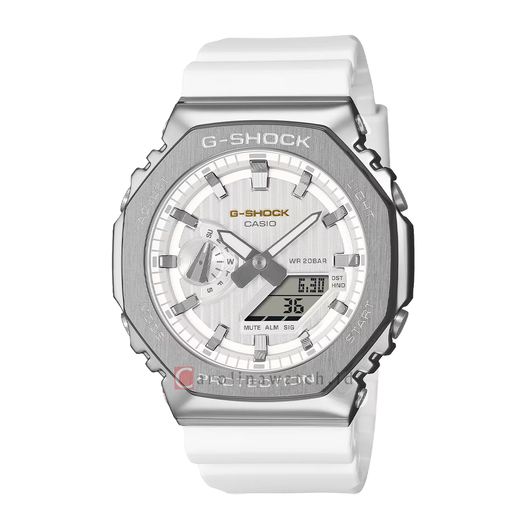 Jam Tangan Casio G-SHOCK GM-2110SH-7A Men Precious Heart Selection 2025 CasiOak White Dial White Resin Band