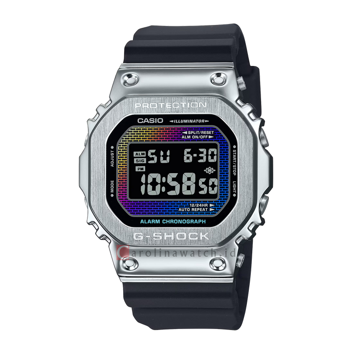 Jam Tangan CASIO G SHOCK GM-5600RW-1D Men Rainbow Brick Wall Digital Dial Black Resin Band