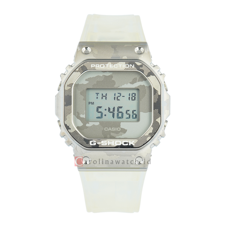 Jam Tangan Casio G-Shock GM-5600SCM-1D Men Special Colour Models Camouflage Series Digital Dial Transparent White Resin Band
