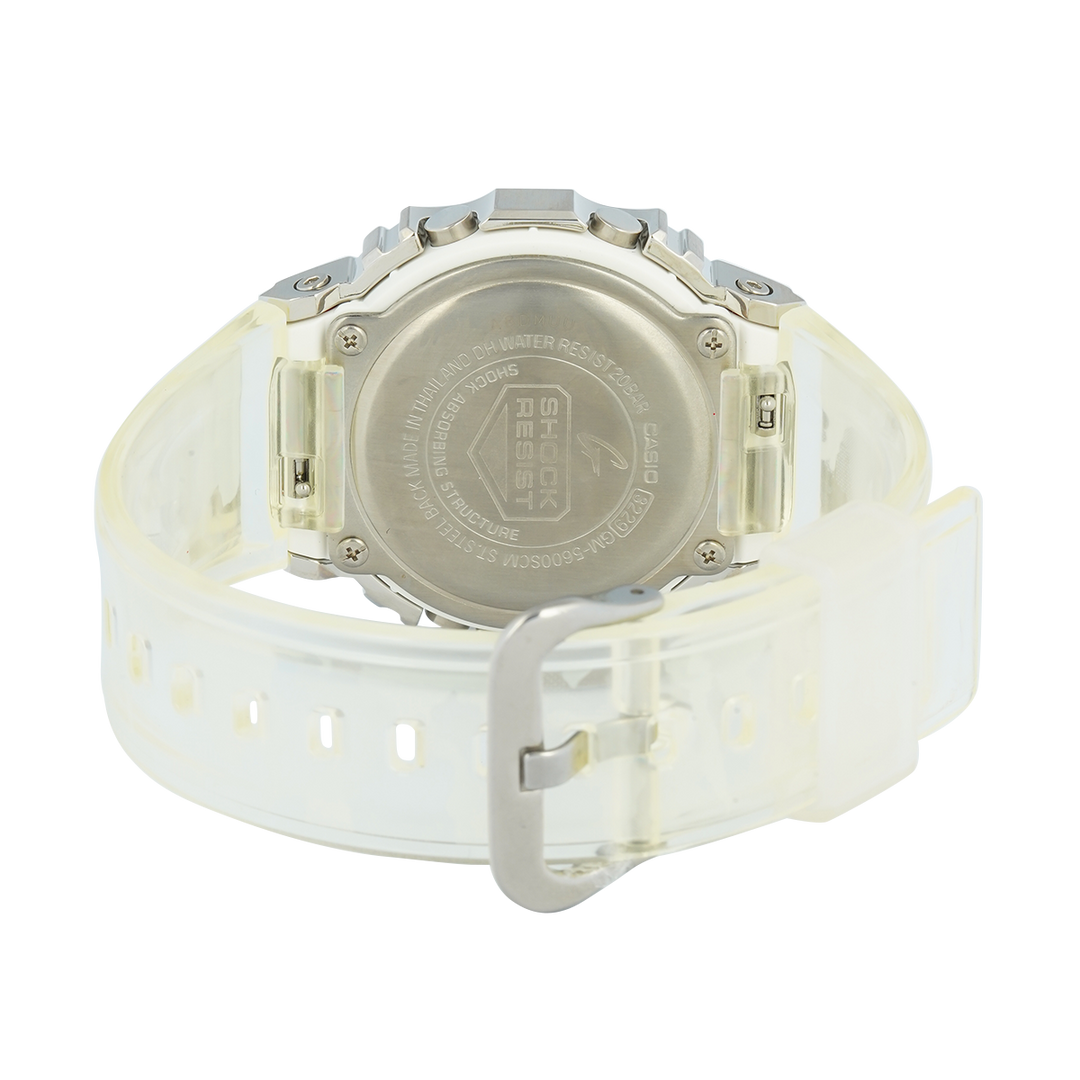 Jam Tangan Casio G-Shock GM-5600SCM-1D Men Special Colour Models Camouflage Series Digital Dial Transparent White Resin Band