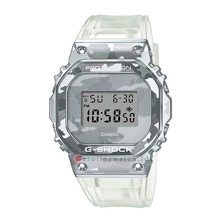 Jam Tangan Casio G-Shock GM-5600SCM-1D Men Special Colour Models Camouflage Series Digital Dial Transparent White Resin Band