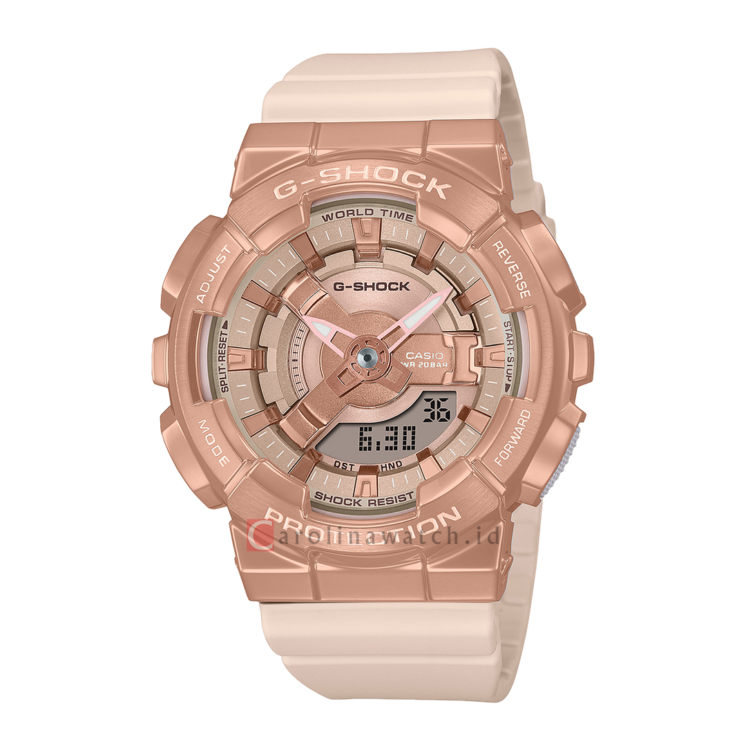 Jam Tangan Casio G-Shock x ITZY GM-S110PG-4A Women Rose Gold Digital Analog Dial Peach Resin Band