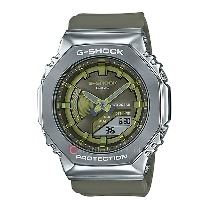 Jam Tangan CASIO G-SHOCK GM-S2100-3A Women Olive Green Digital Analog Dial Olive Green Resin Band