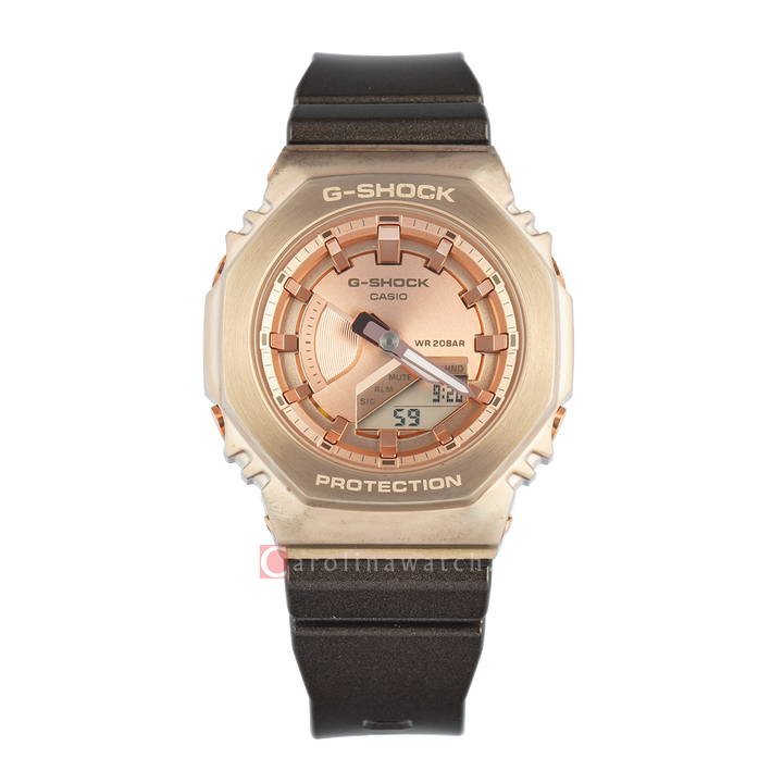 Jam Tangan Casio G-Shock GM-S2100CB-5A Women Rose Gold Digital Analog Dial Brown Resin Band