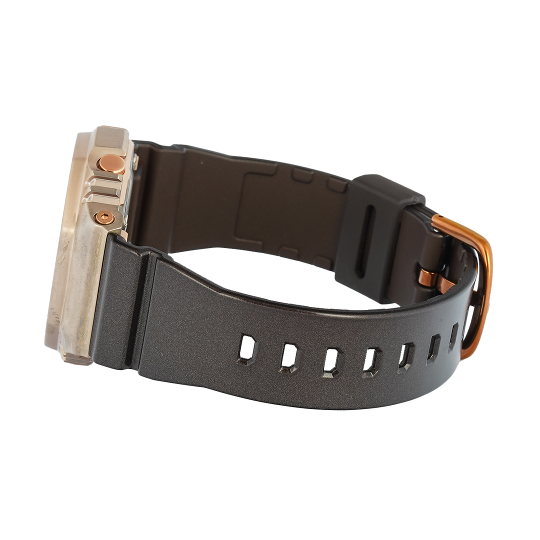 Jam Tangan Casio G-Shock GM-S2100CB-5A Women Rose Gold Digital Analog Dial Brown Resin Band