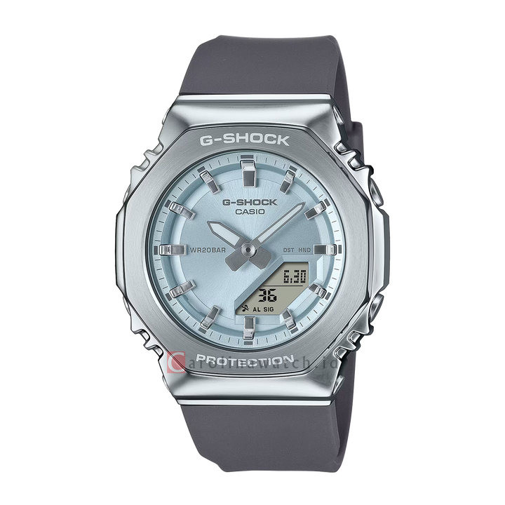 Jam Tangan Casio G-Shock GM-S2110-2A Women Blue Digital Analog Dial Grey Resin Band