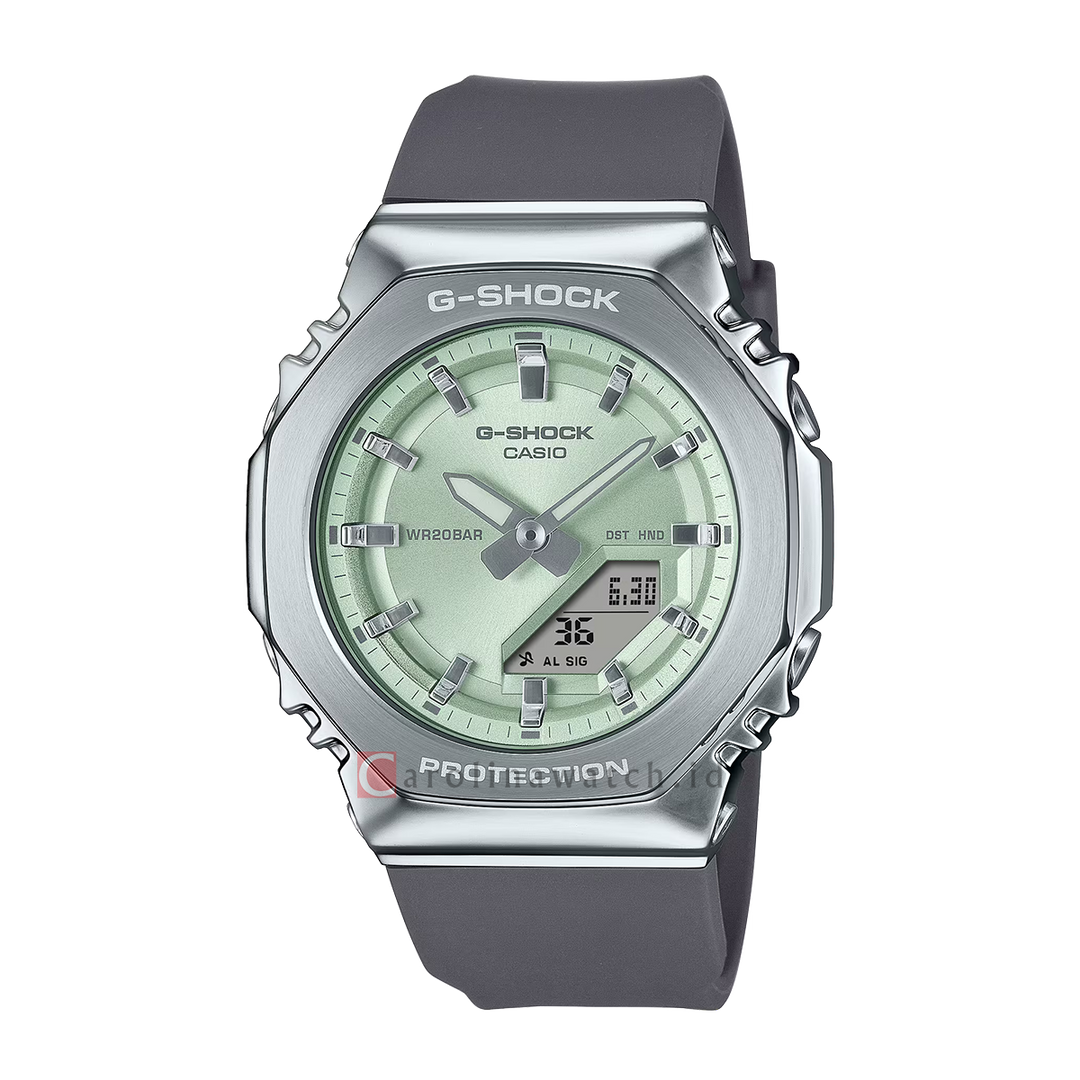 Jam Tangan Casio G-Shock GM-S2110-3A Women Green Digital Analog Dial Grey Resin Band