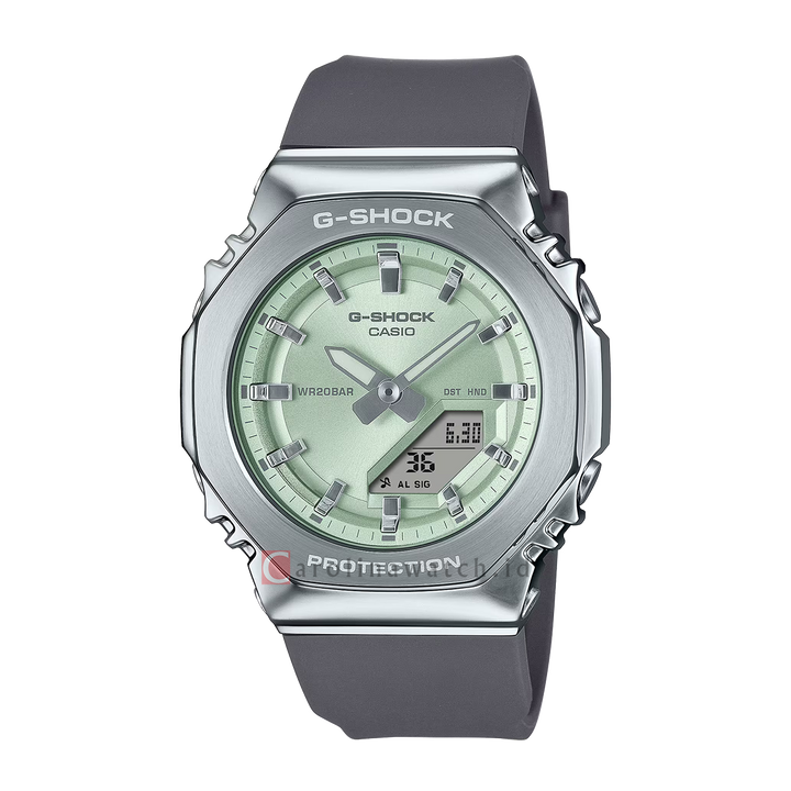 Jam Tangan Casio G-Shock GM-S2110-3A Women Green Digital Analog Dial Grey Resin Band