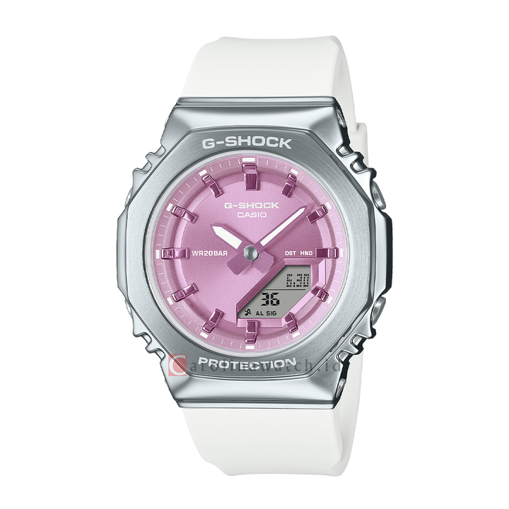 Jam Tangan Casio G-Shock GM-S2110-7A6 Women Pink Digital Analog Dial White Resin Band