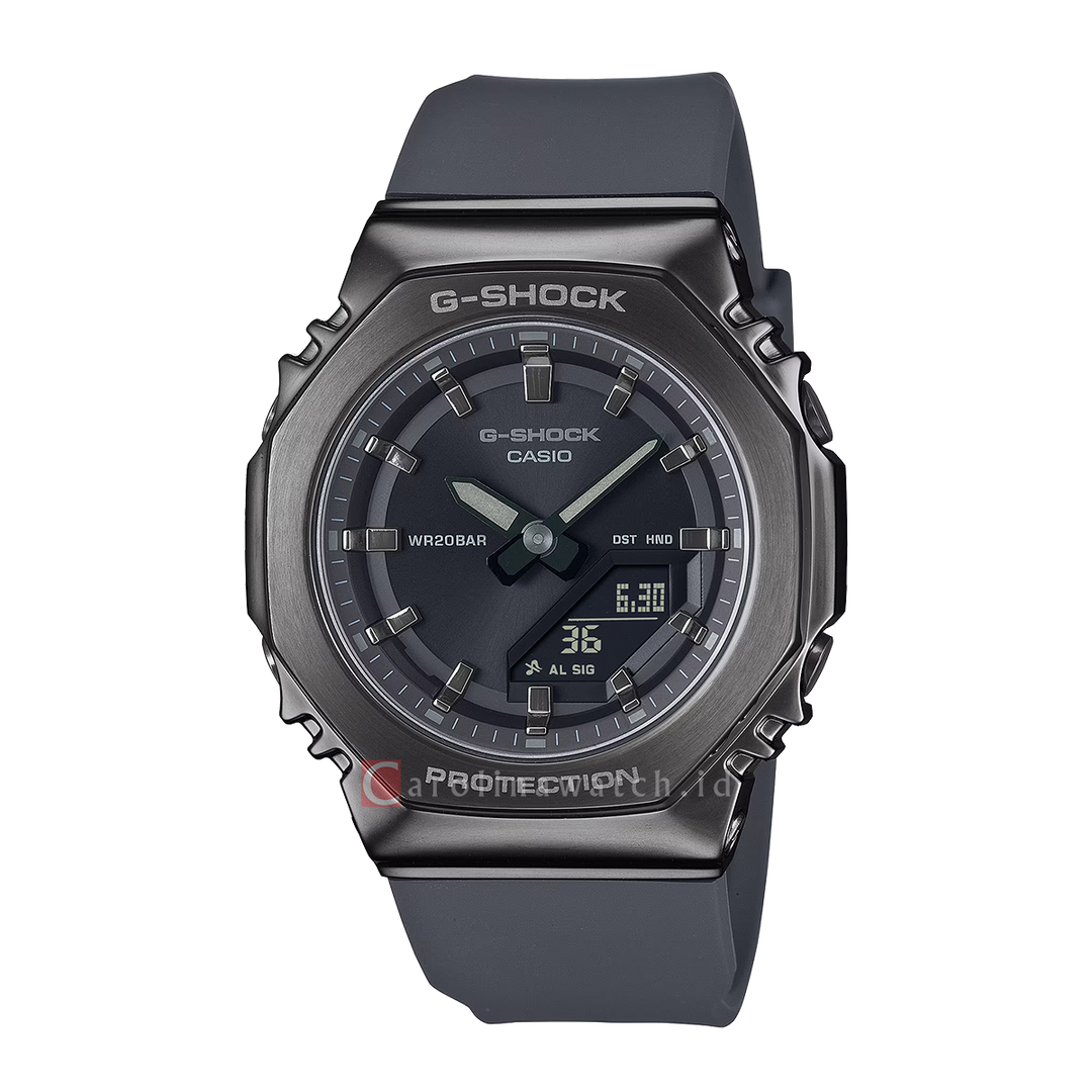 Jam Tangan Casio G-Shock GM-S2110B-8A Women Black Digital Analog Dial Black Resin Band