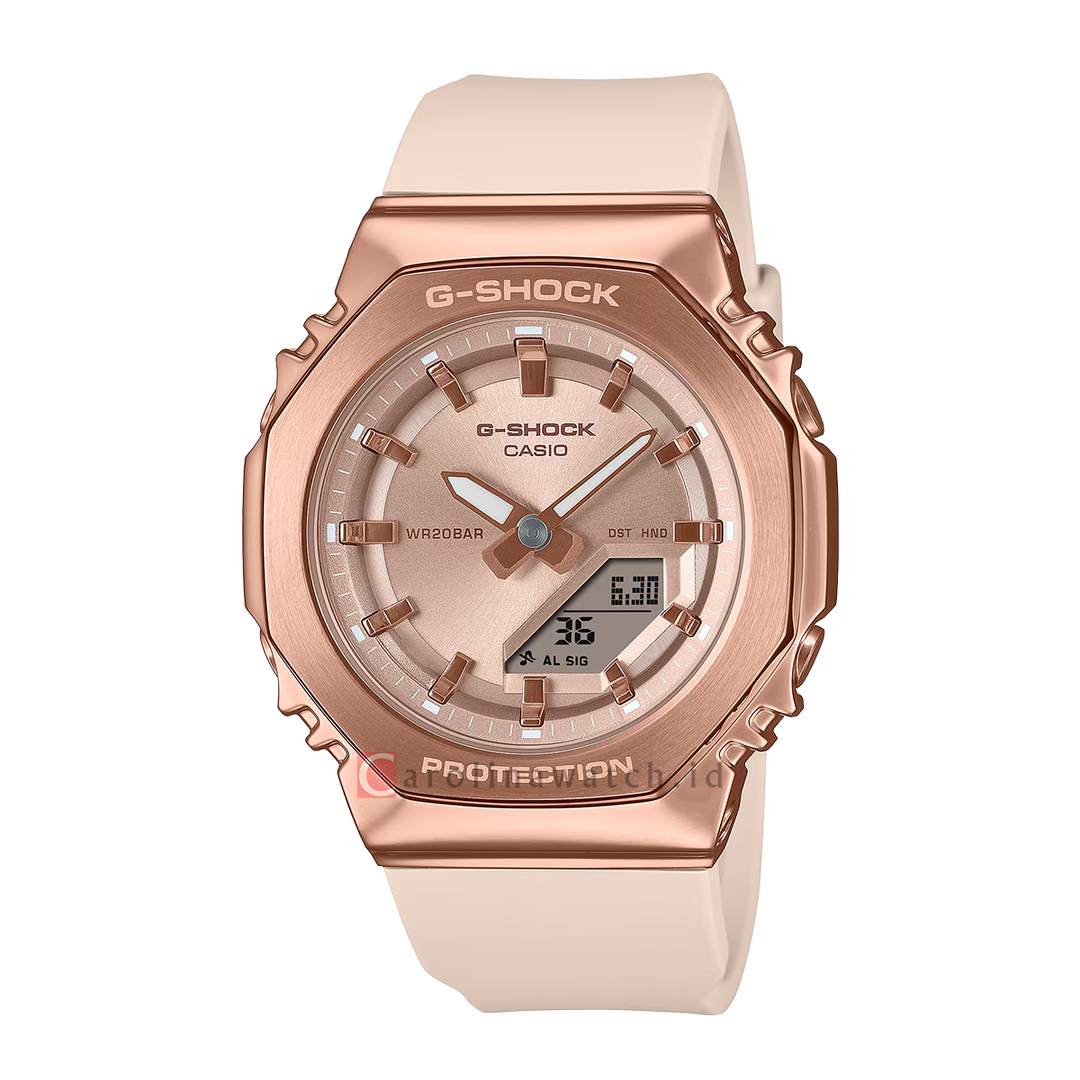 Jam Tangan Casio G-Shock GM-S2110PG-4A Women Rose Gold Digital Analog Dial Beige Resin Band