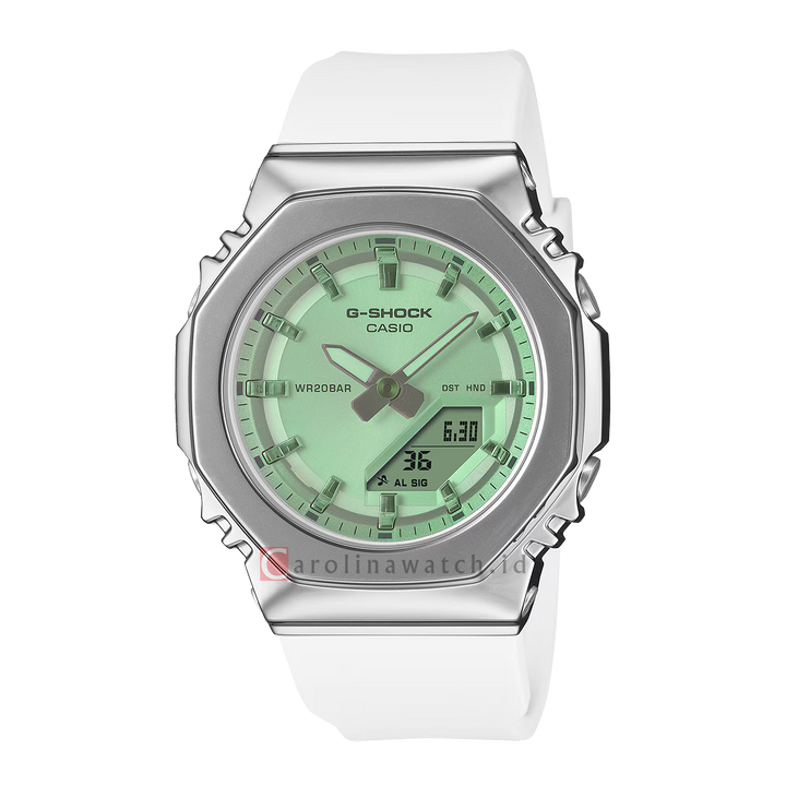 Jam Tangan Casio G-Shock GM-S2110SR-7A Women Green Analog Digital Dial White Resin Band