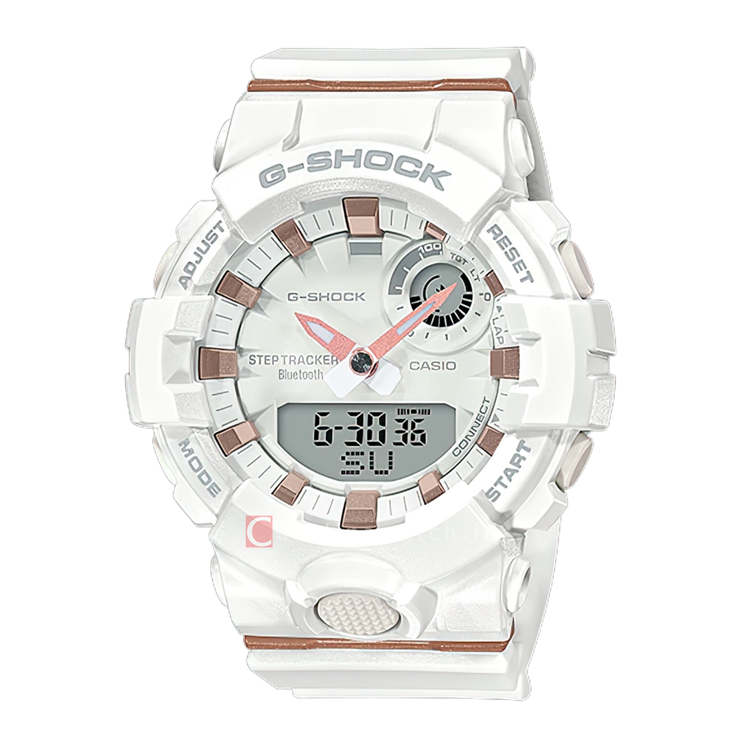 Jam Tangan CASIO G SHOCK GMA-B800-7A Women Digital Analog Dial White Resin Band