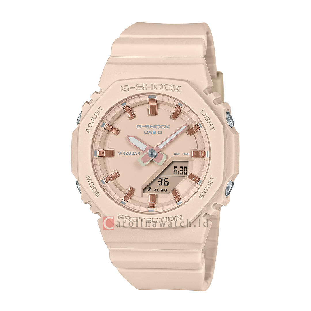 Jam Tangan Casio G-Shock Power Pink Series GMA-P2100M-4A Women CasiOak Beige Digital Analog Dial Beige Resin Band