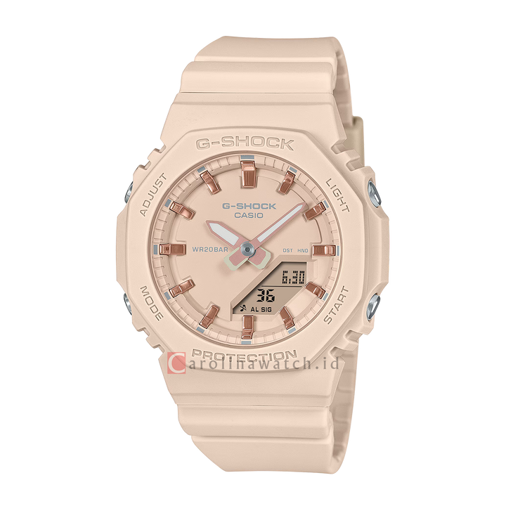 Jam Tangan Casio G-Shock Power Pink Series GMA-P2100M-4A Women CasiOak Beige Digital Analog Dial Beige Resin Band