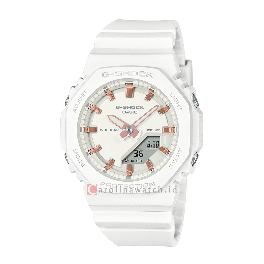 Jam Tangan Casio G-Shock Power Pink Series GMA-P2100M-7A Women CasiOak White Digital Analog Dial White Resin Band