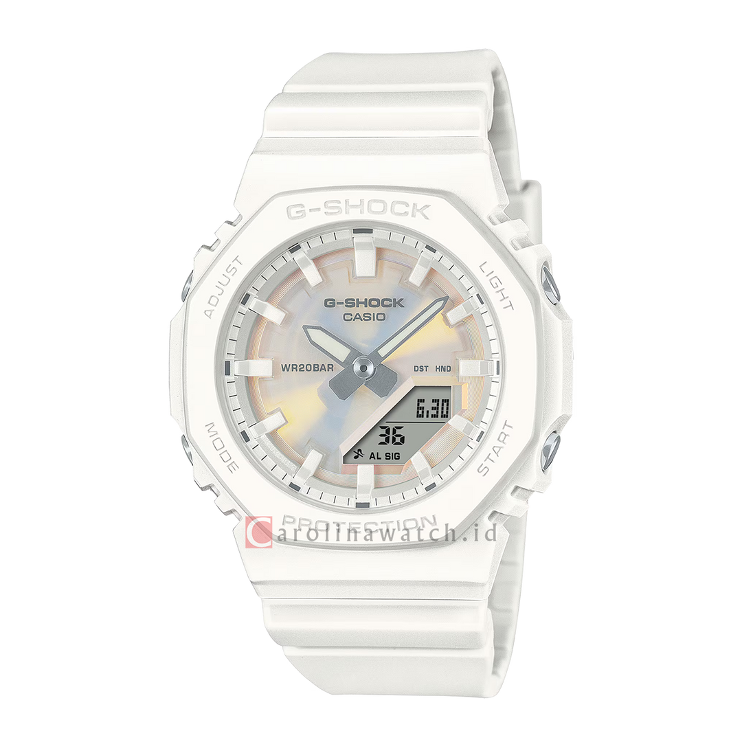 Jam Tangan Casio G-Shock GMA-P2100PC-7A Women CasiOak Polarized Digital Analog Dial White Resin Band