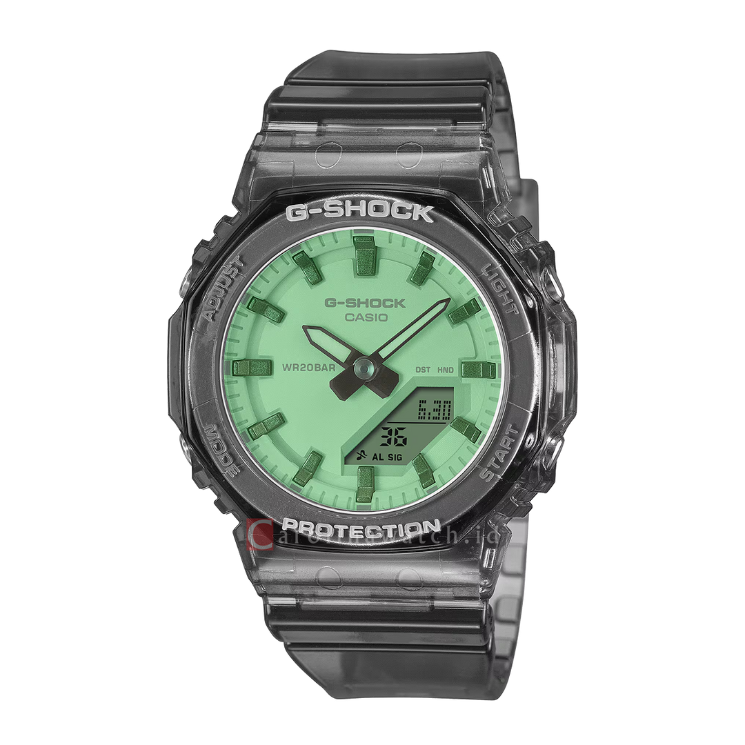 Jam Tangan Casio G-Shock GMA-P2100SR-1A Women Green Analog Digital Dial Black Transparent Resin Band