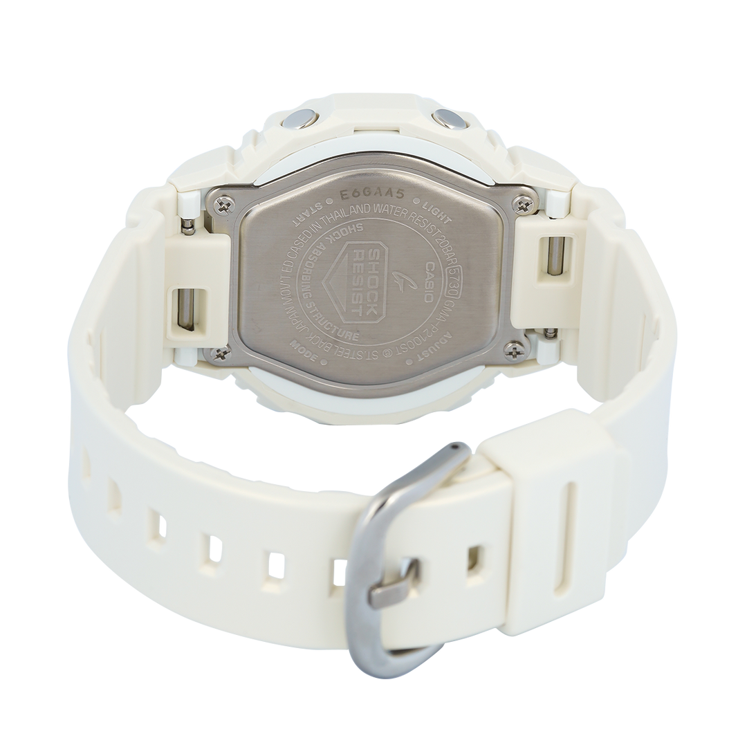 Jam Tangan Casio G-Shock GMA-P2100ST-7A Women CasiOak Pearlescent Polarized Digital Analog White Resin Band