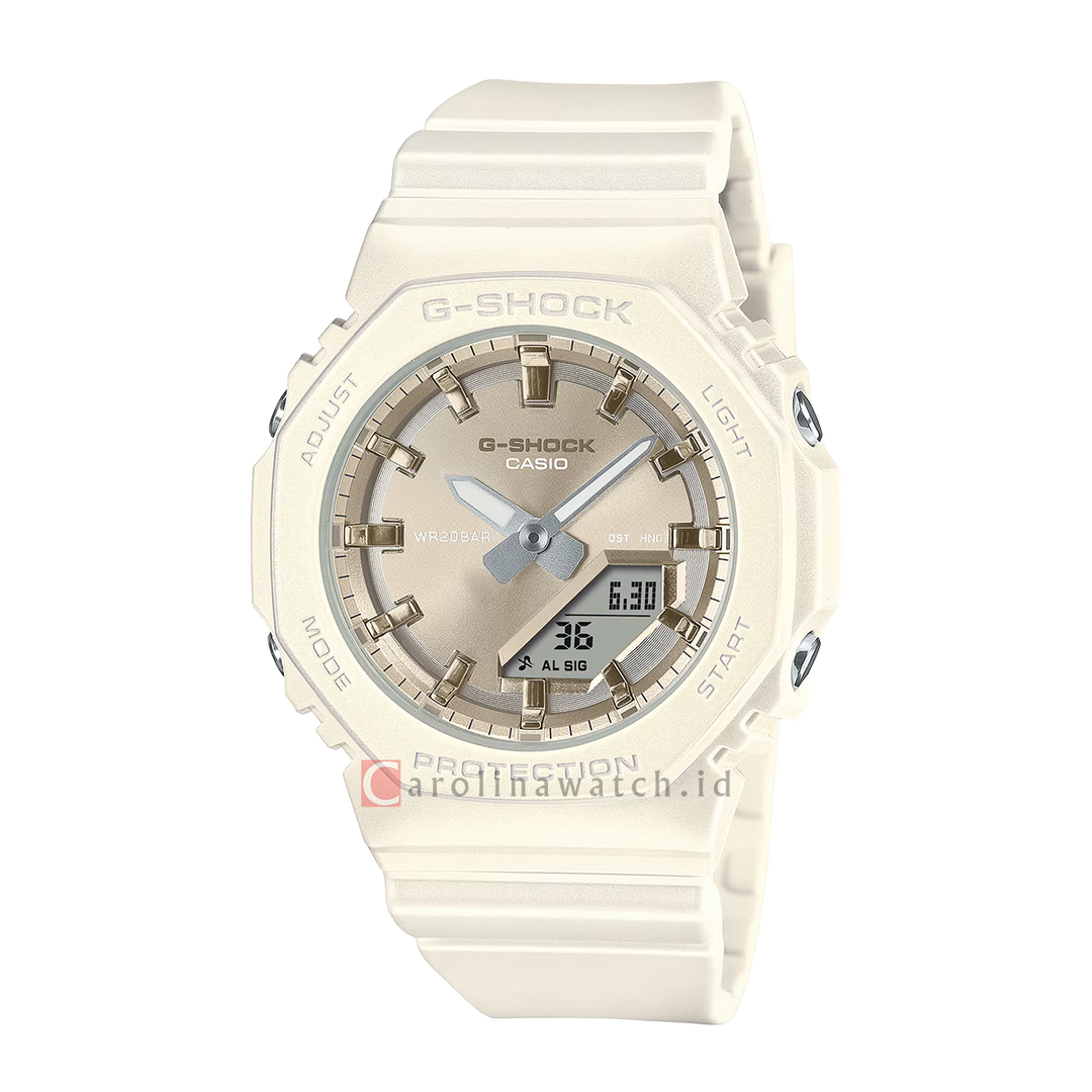 Jam Tangan Casio G-Shock GMA-P2100ST-7A Women CasiOak Pearlescent Polarized Digital Analog White Resin Band