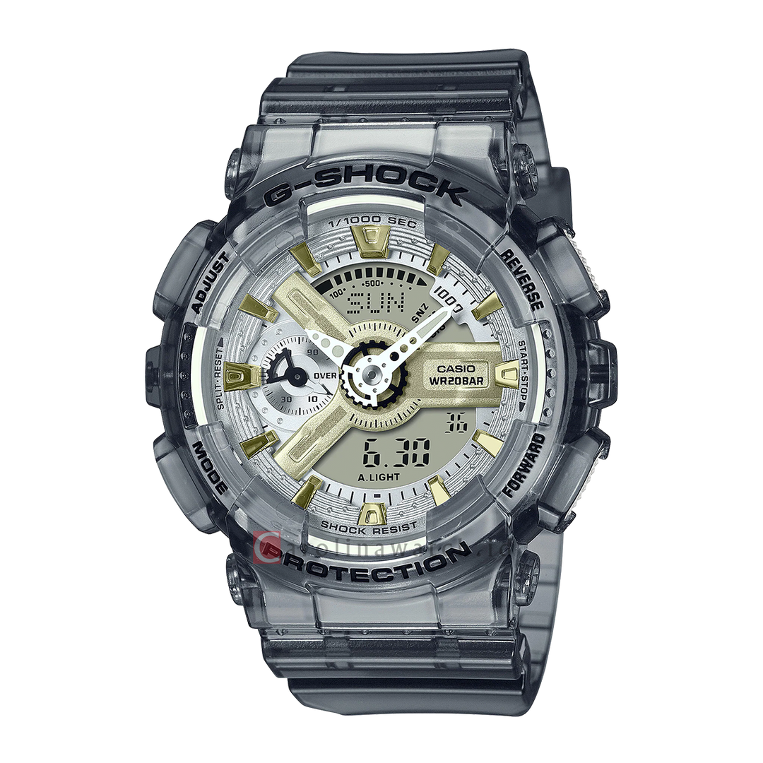 Jam Tangan Casio G-Shock GMA-S110GS-8A Women White Digital Analog Dial Transparent Grey Resin Band