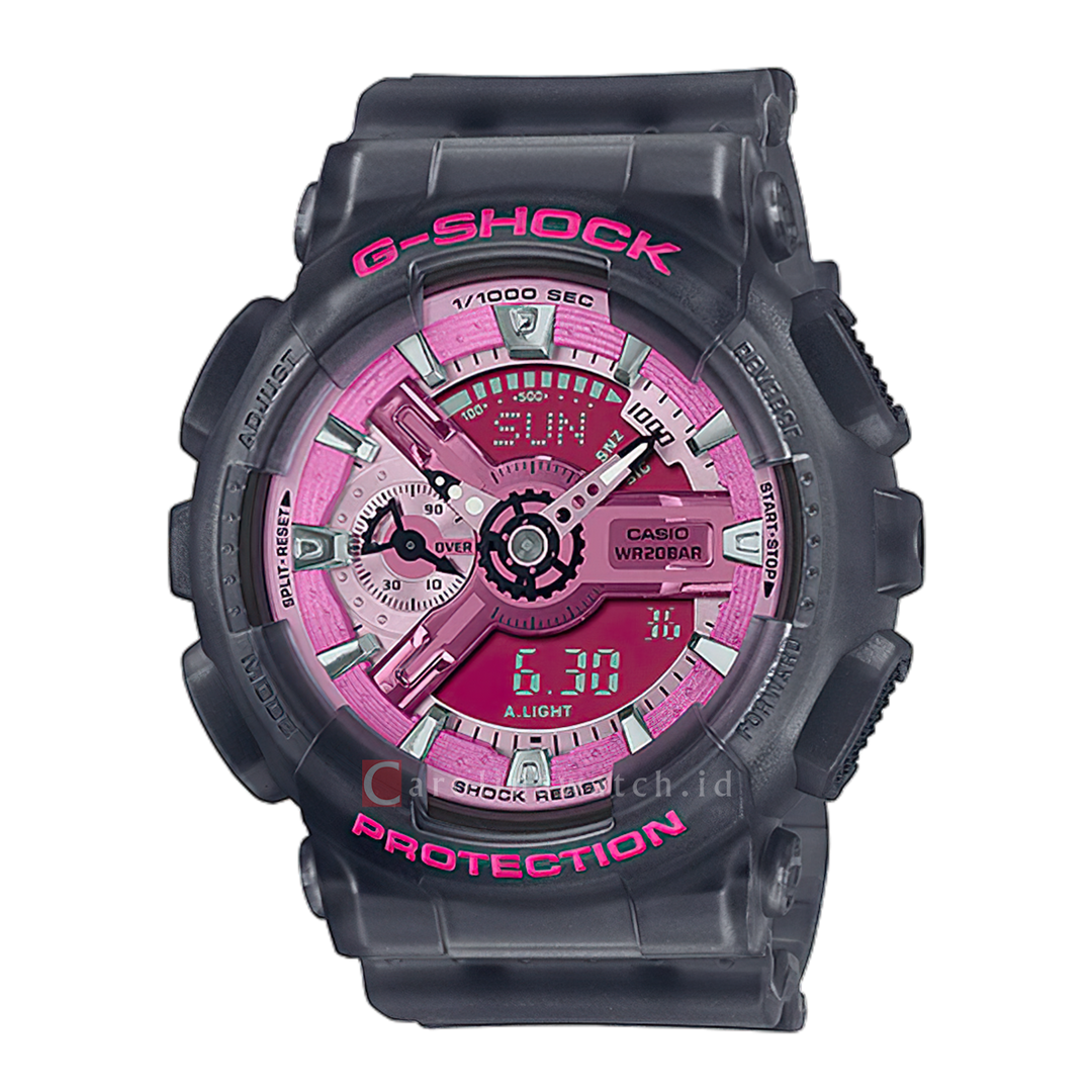 Jam Tangan Casio G-Shock GMA-S110NP-8A Women Purple Digital Analog Dial Transparent Grey Resin Band