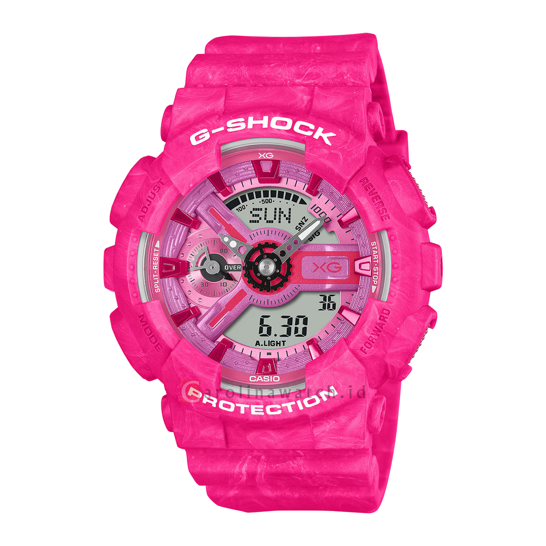 Jam Tangan Casio G-Shock x XG GMA-S110XG-4A Women Digital Analog Dial Pink Marbled Resin Band