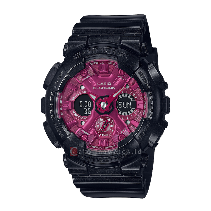 Jam Tangan Casio G-Shock GMA-S120RB-1A Black - Red Series Women Burgundy Red Digi-Ana Dial Black Resin Band