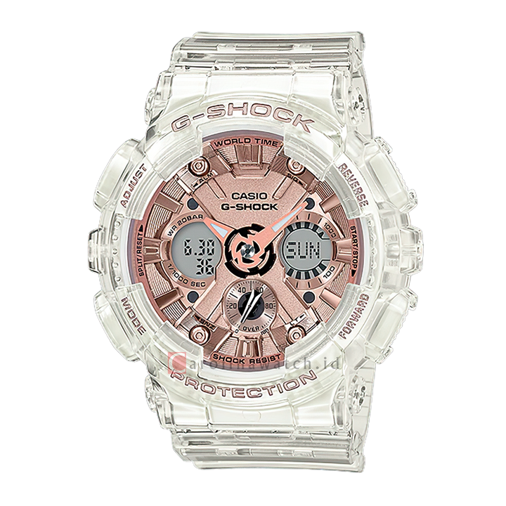 Jam Tangan CASIO G SHOCK GMA-S120SR-7A Women Gold Digital Analog Dial Transparent Resin Band