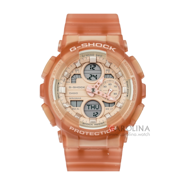 Jam Tangan CASIO G-SHOCK GMA-S140NC-5A1 Frosted Translucent Women Digital Analog Dial Beige Clear Resin Band