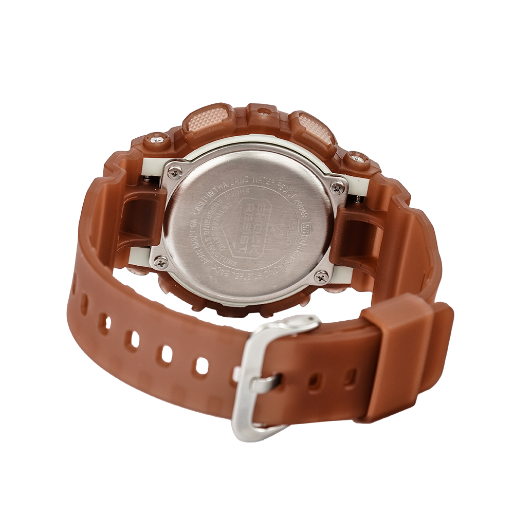 Jam Tangan CASIO G-SHOCK GMA-S140NC-5A2 Frosted Translucent Women Digital Analog Dial Brown Clear Resin Band