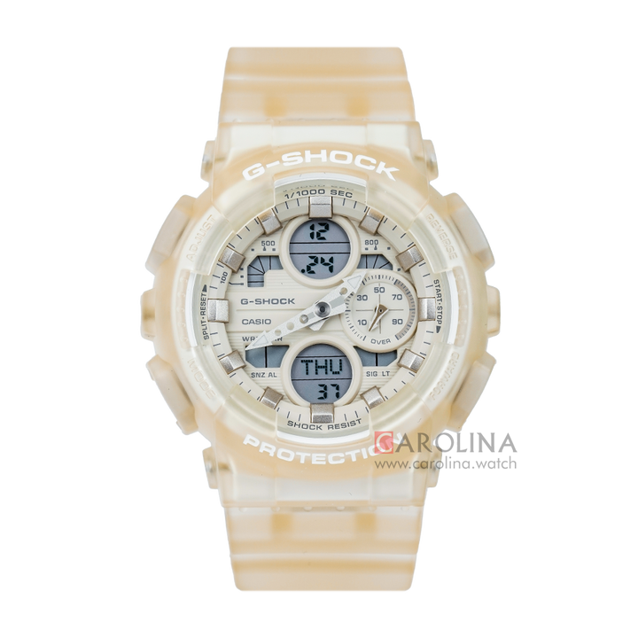 Jam Tangan CASIO G-SHOCK GMA-S140NC-7A Frosted Translucent Women Digital Analog Dial White Clear Resin Band