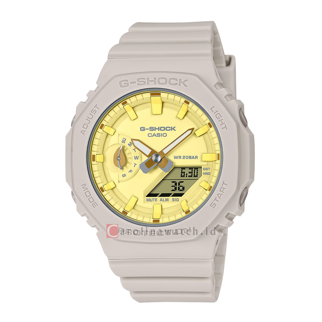 Jam Tangan Casio G-Shock GMA-S2100NC-4A Women Yellow Digital Analog Dial Cream Resin Band