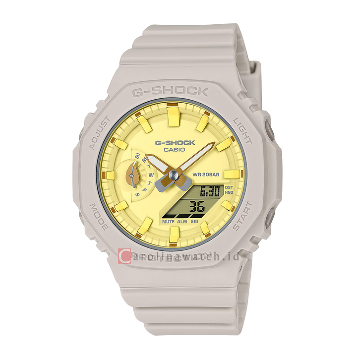 Jam Tangan Casio G-Shock GMA-S2100NC-4A Women Yellow Digital Analog Dial Cream Resin Band