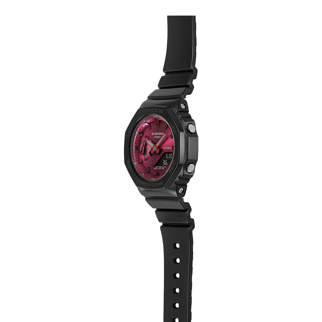 Jam Tangan Casio G-Shock GMA-S2100RB-1A Black - Red Series Women Burgundy Red Dial Black Resin Band