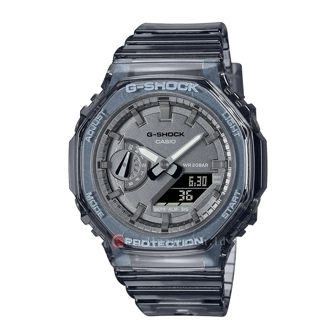 Jam Tangan CASIO G SHOCK GMA-S2100SK-1A Women CasiOak Grey Digital Analog Dial Black Transparent Resin Band